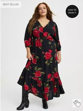 torrid Black Maxi Dress with Red Rose Print